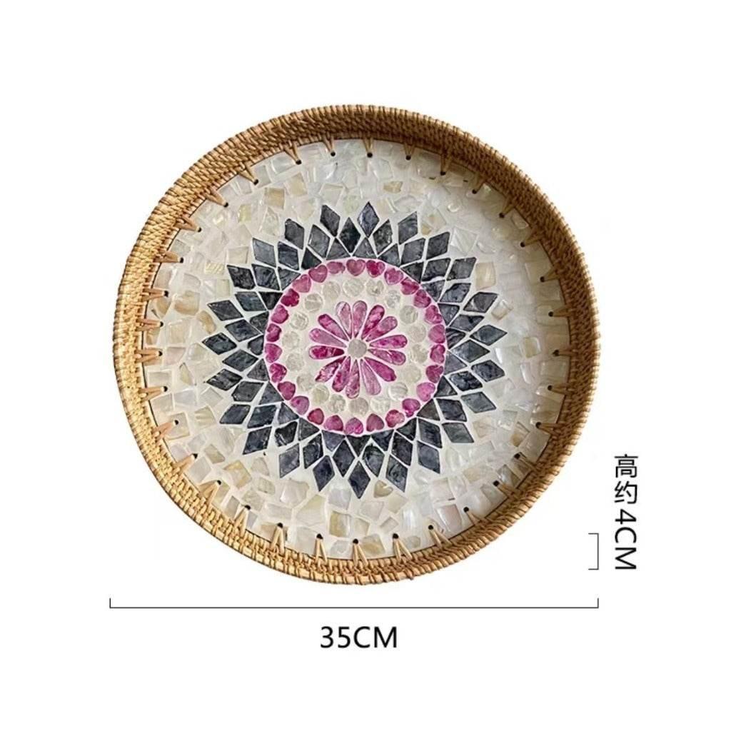 Vietnamese Rattan Serving Tray – Handwoven Natural Round Wicker Tray for Kitchen, Bathroom & Home Decor | 30cm & 35cm Sizes c-35cm