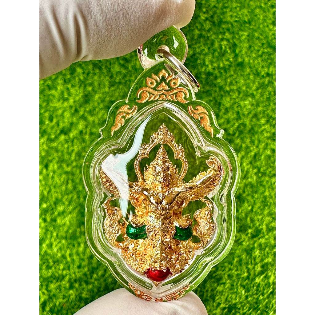 Phaya Garuda “Setthi Prarthana” Golden Enamel Amulet Divine Command, Wealth Fulfillment – The Royal Emblem of Heavenly Power - Thai Blessing Co