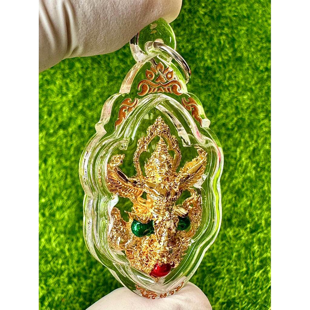 Phaya Garuda “Setthi Prarthana” Golden Enamel Amulet Divine Command, Wealth Fulfillment – The Royal Emblem of Heavenly Power - Thai Blessing Co