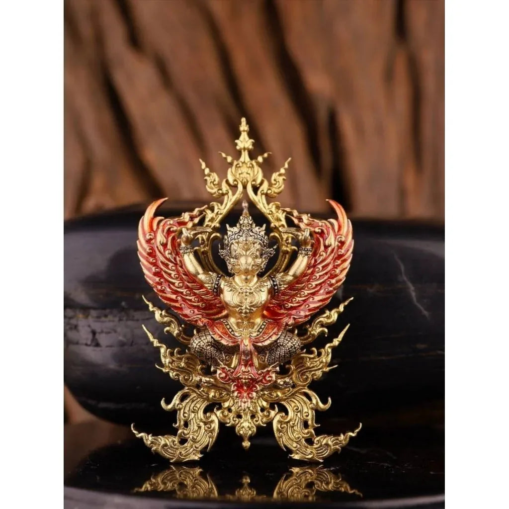 Phaya Garuda Amulet - Sacred Gold Bronze with Red Enamel for Strength and Protection Default Title