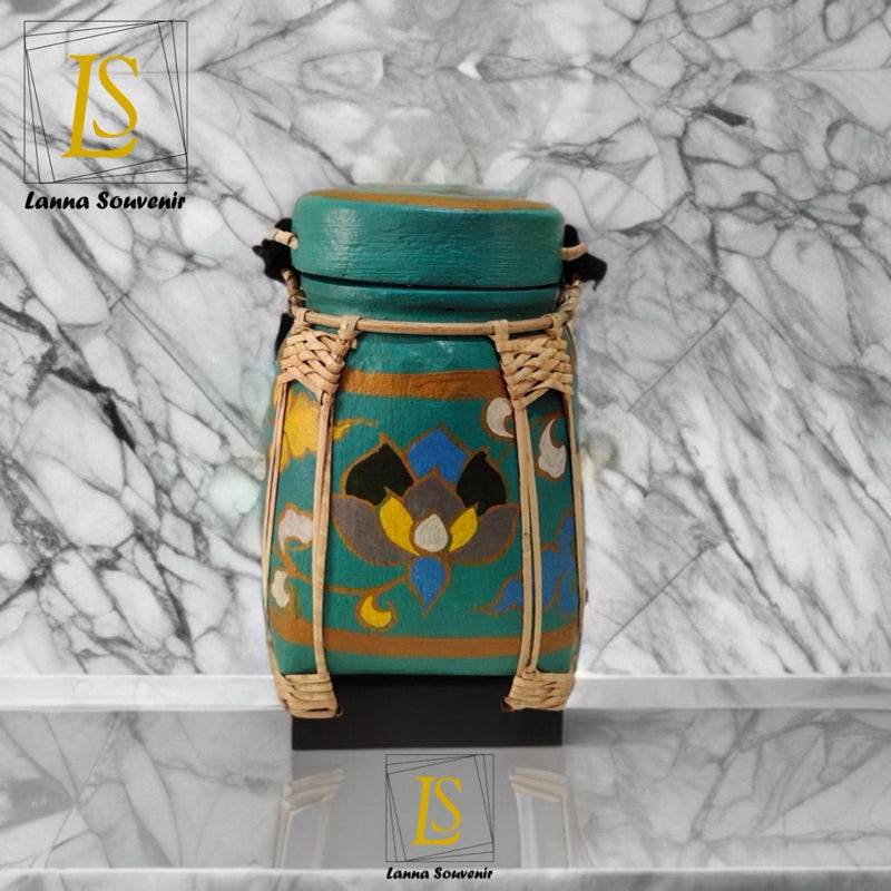 Lanna Bamboo Rice Box – Handmade Thai Kratip Khao Storage Jar | Natural Decor &amp; Gift in 12x21cm Size - Thai Blessing Co