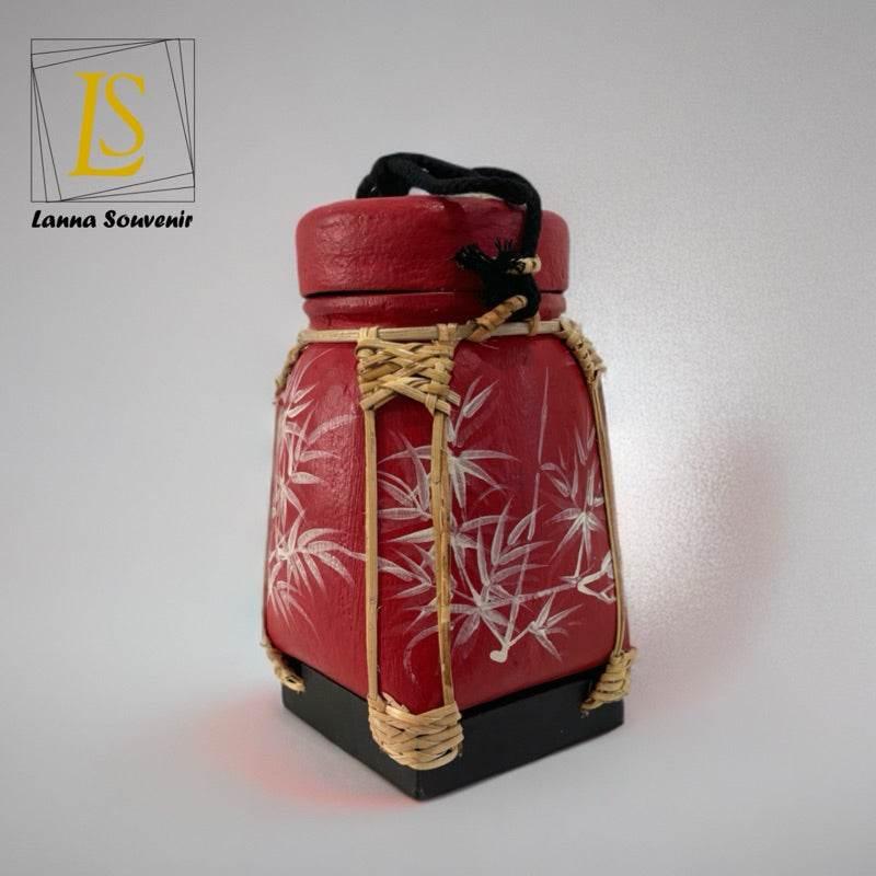 Handmade Thai Bamboo Rice Box - Thai Kratip Khao Storage Jar for Rice and Grains B77