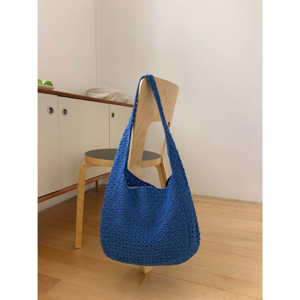 New Korean Style Handwoven Crossbody Bag – Cotton Rope Shoulder Bag with Adjustable Strap | 23x29cm Size for Women One-Sake.com blue khaki white off khaki-white off-blue-pink-purple-