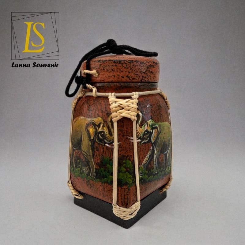 Handmade Thai Bamboo Rice Box - Thai Kratip Khao Storage Jar for Rice and Grains B90 Premium paint