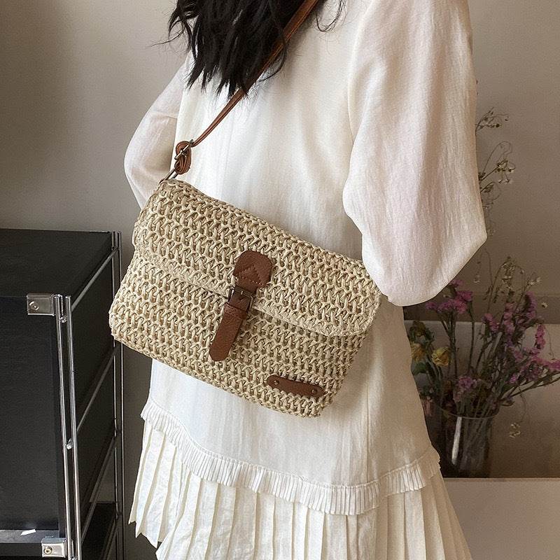 Multi-Way Handwoven Cotton Rope Bag – Shoulder, Crossbody &amp; Handheld Use | 24x18cm Size with Adjustable Strap One-Sake.com khaki white off khaki-white off-