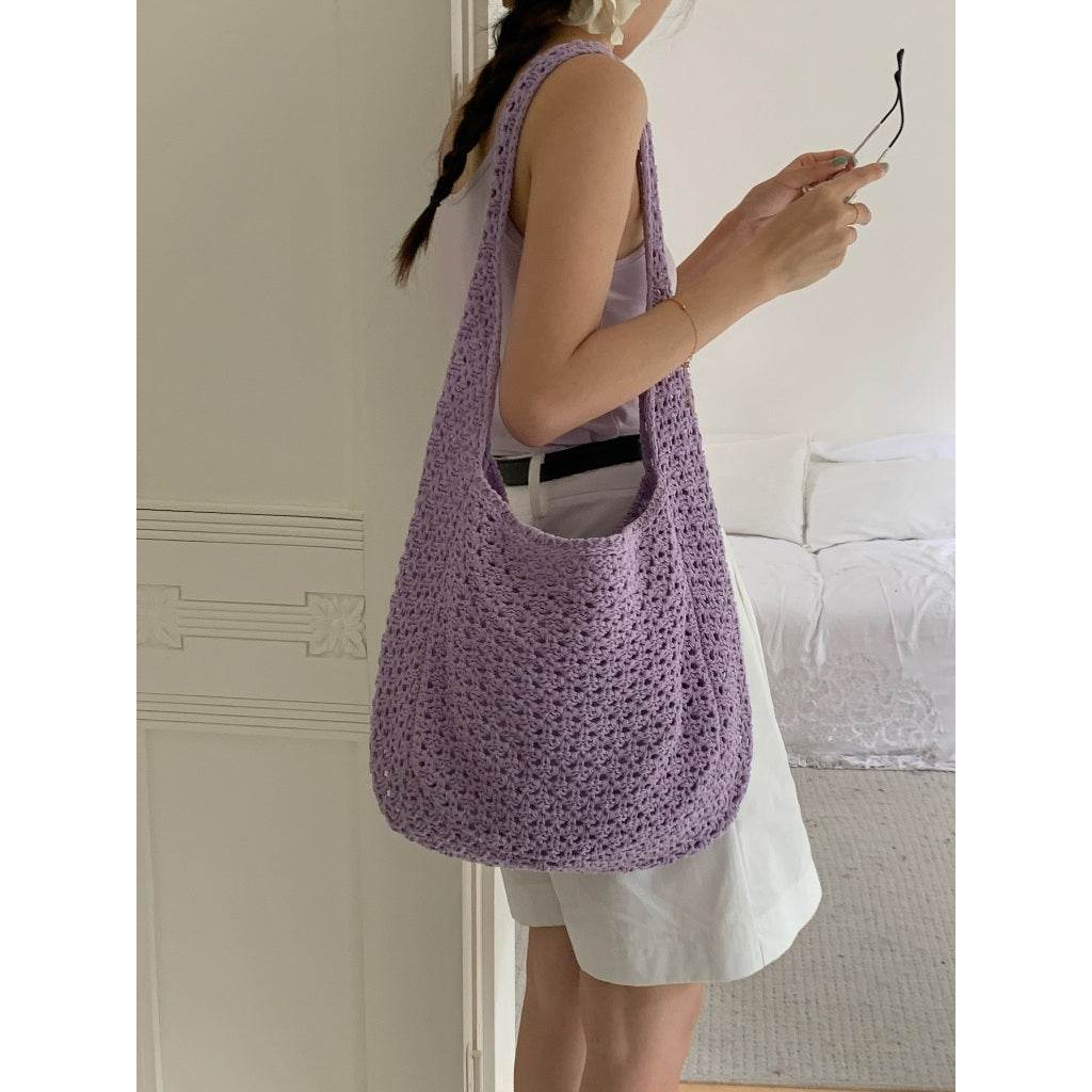 New Korean Style Handwoven Crossbody Bag – Cotton Rope Shoulder Bag with Adjustable Strap | 23x29cm Size for Women One-Sake.com blue khaki white off khaki-white off-blue-pink-purple-