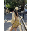 Smiley Face Crochet Bag – Colorful Handmade Cotton Rope Tote with 30cm Strap | Large Capacity 40cm Shoulder Bag khaki