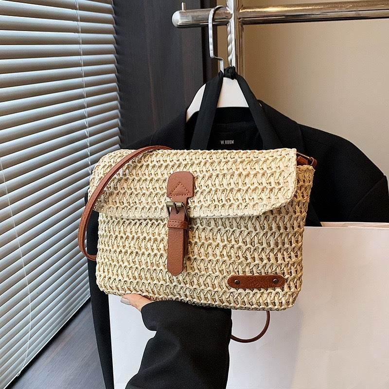 Multi-Way Handwoven Cotton Rope Bag - Versatile Shoulder, Crossbody & Handheld Style | Adjustable Strap, 24x18cm Size white off