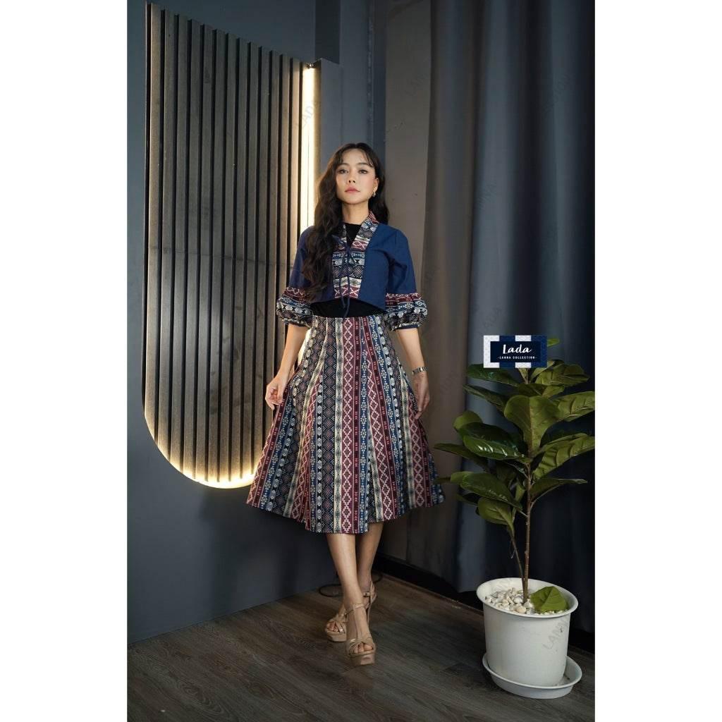 New Woven Wrap Top and Skirt Set in Navy Blue | Ethnic Cotton Outfit for Women S–XL