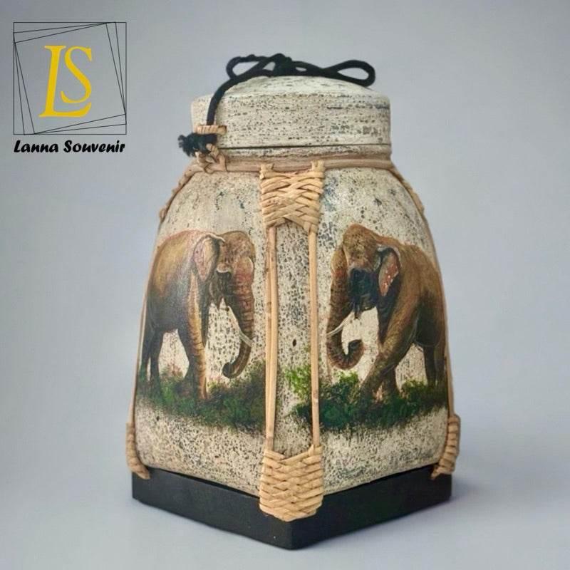 Lanna Bamboo Storage Box with Elephant Design in Elegant Bamboo Craftsmanship E4