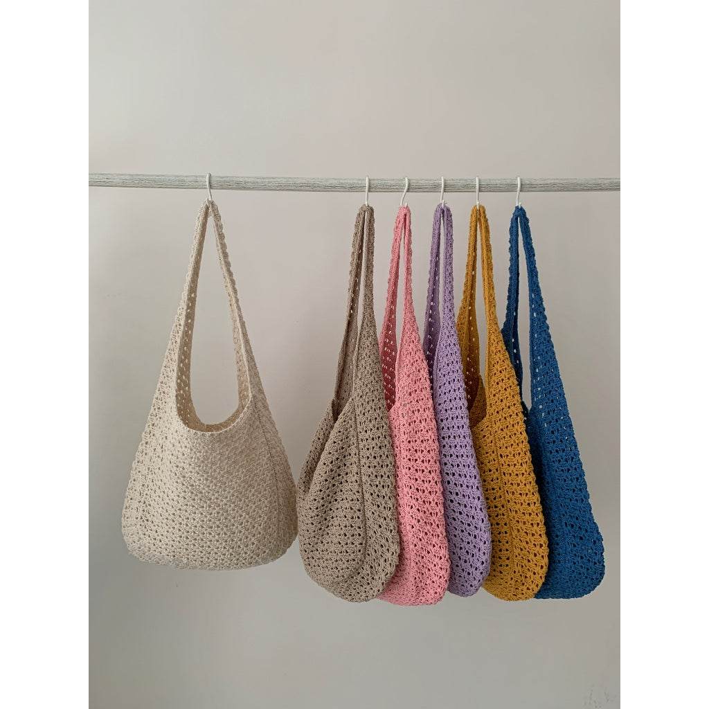 New Korean Style Handwoven Crossbody Bag – Cotton Rope Shoulder Bag with Adjustable Strap | 23x29cm Size for Women One-Sake.com blue khaki white off khaki-white off-blue-pink-purple-
