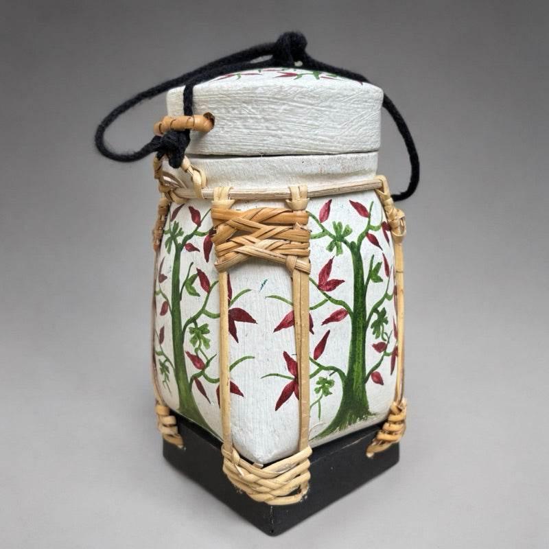 Handmade Thai Rice Basket Vase - Mini Lanna Bamboo Decorative Jar A46