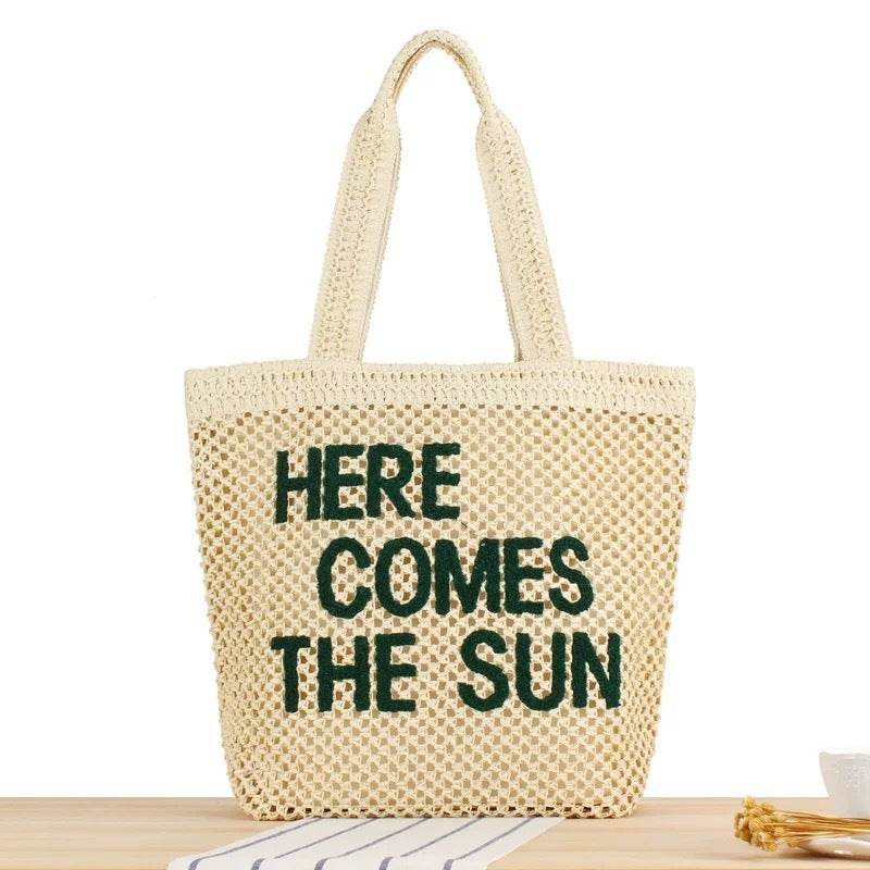 Large Handwoven English Letter Tote Bag for Women – Spacious Cotton Rope &amp; Natural Fiber Shoulder Bag | 39cm x 41cm Travel &amp; Daily Use One-Sake.com green khaki white off khaki-white off-green-