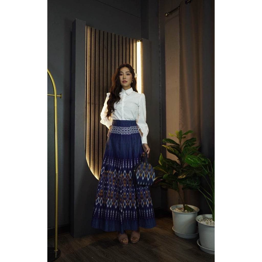 New White Shirt &amp; 8-Piece Praewa Checkered Skirt Set – Traditional Thai Cotton Outfit | Care Tips Included One-Sake.com L S M S-M-L-XL-