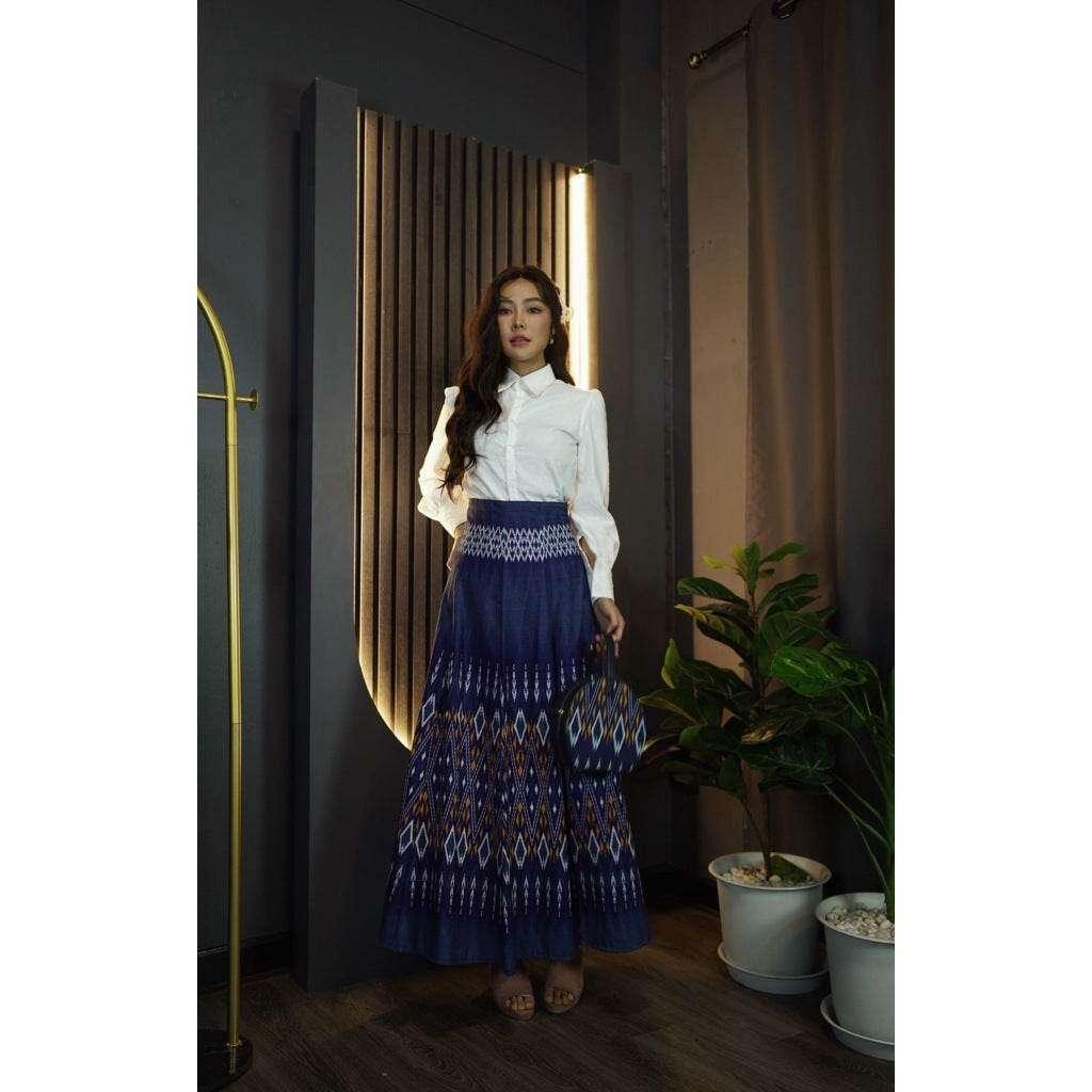 New White Shirt & 8-Piece Praewa Checkered Skirt Set - Traditional Thai Cotton Outfit with Care Tips