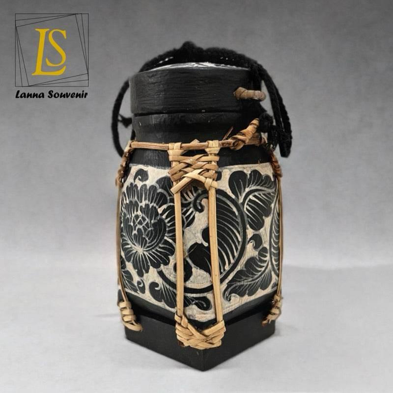 Handmade Thai Rice Basket Vase - Mini Lanna Bamboo Decorative Jar A25