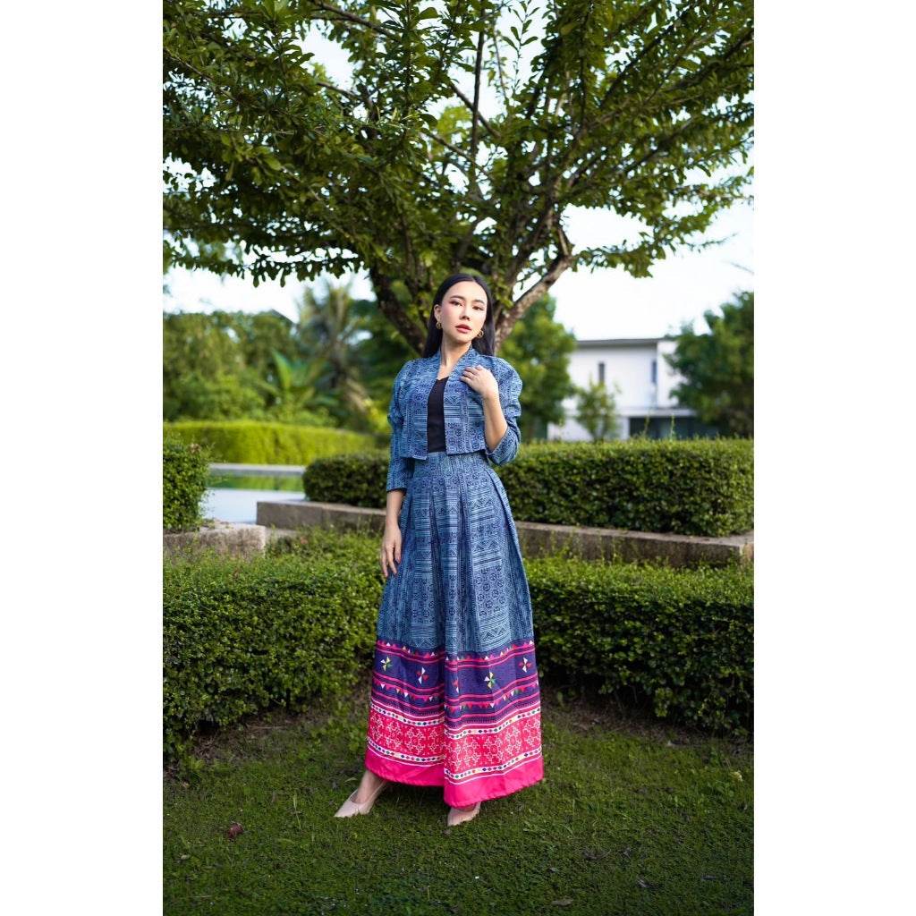 New Candle-Like Print Poly Set – Wrap Top &amp; High-Waisted Pleated Skirt in 4 Sizes | Women’s Stylish Outfit for Daily Wear One-Sake.com L S M S-M-L-XL-