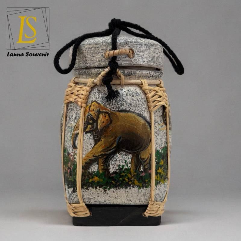 Handmade Thai Bamboo Rice Box - Thai Kratip Khao Storage Jar for Rice and Grains B82 Premium paint