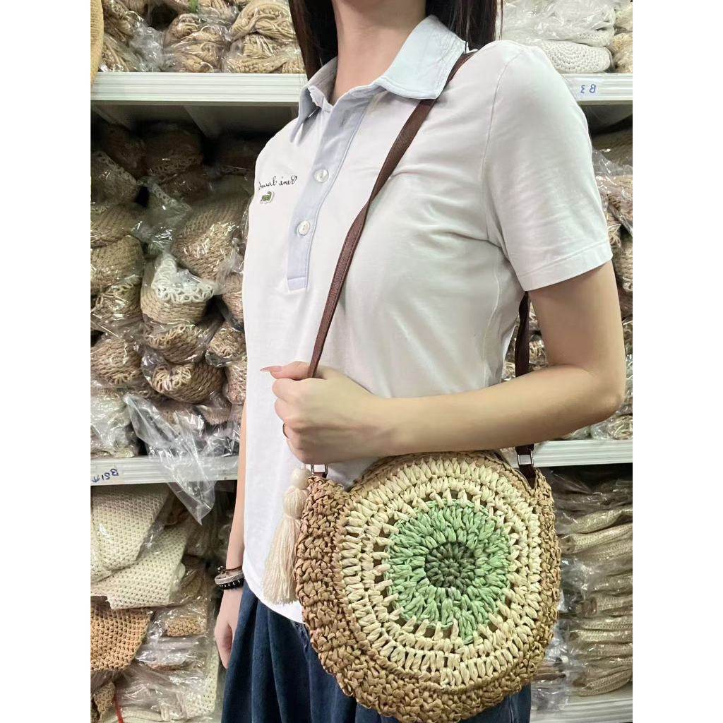 Retro Style Handwoven Bag for Women – Cute Tassel &amp; Leather Strap | Small Cotton Rope Crossbody Bag with Adjustable Strap One-Sake.com green khaki pink khaki-pink-green-