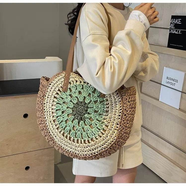 6-Color Large Woven Beach Tote Bag – Adjustable Shoulder Strap | Handmade Cotton Rope Bag 25cm x 42cm - Thai Blessing Co