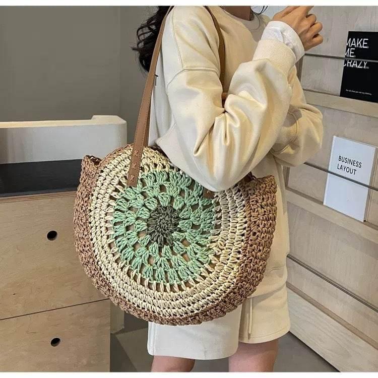 6-Color Large Woven Beach Tote Bag with Adjustable Shoulder Strap - Handmade Cotton Rope Bag 25cm x 42cm