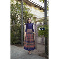 New Lanna Cotton Blouse and Skirt Set - Long Sleeve Blouse and Tie-Dye Pleated Skirt in 4 Colors กรม
