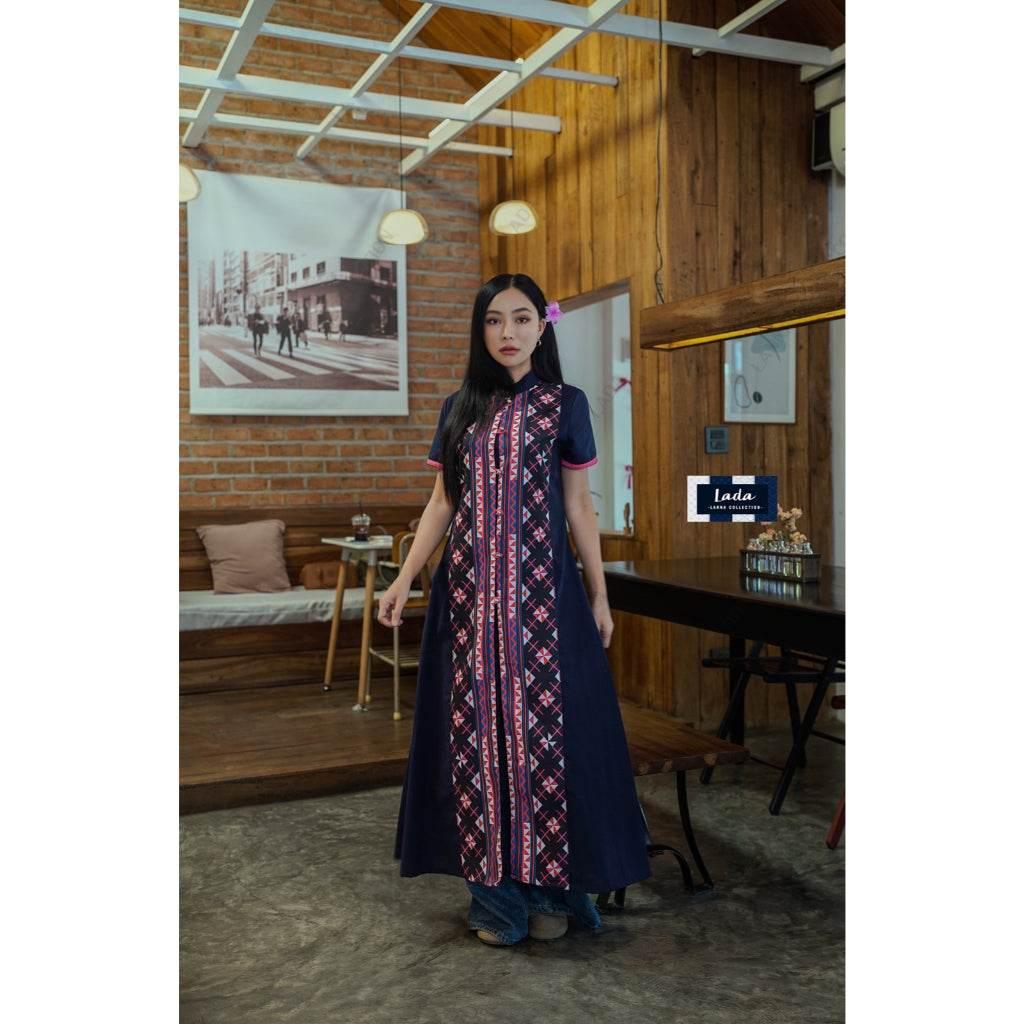 Hmong Zigzag Wrap Coat - New Long Cotton Handwoven Fabric Coat in M & XL Sizes | Traditional Thai Ethnic Women's Outfit