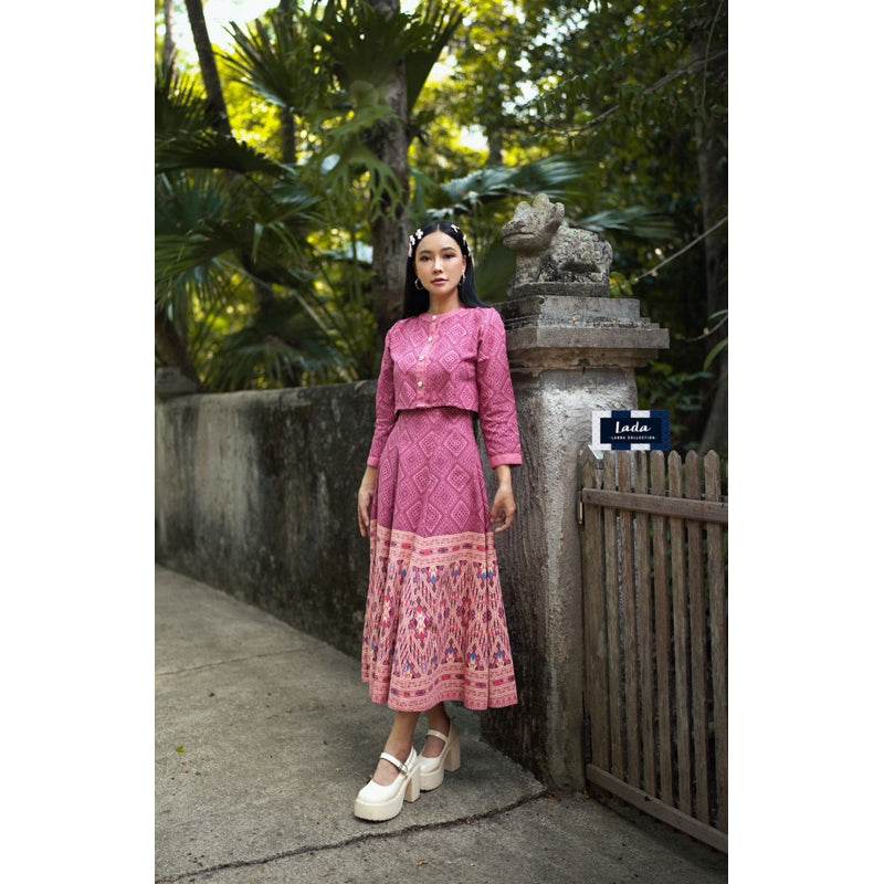 New Arrival: Cropped Wrap Blouse &amp; 6-Piece Khit Print Skirt Set | Stylish Cotton Outfit in 3 Colors One-Sake.com กรม / L กรม / S กรม / M กรม / S-กรม / M-กรม / L-กรม / XL-ชมพู / S-ชมพู / M-ชมพู / L-ชมพู / XL-เหลือง / S-เหลือง / M-เหลือง / L-เหลือง / XL-
