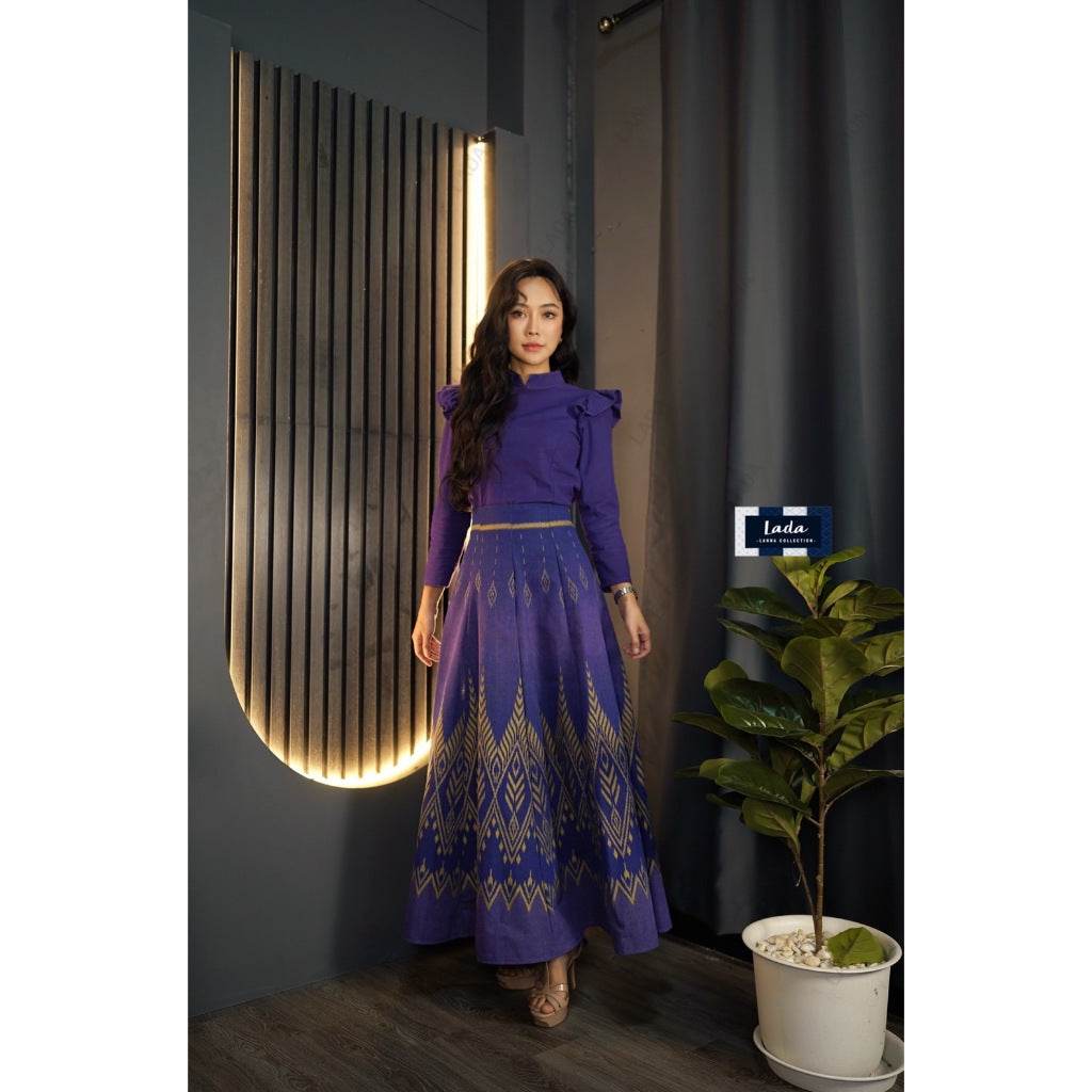 New Pine Pattern 8-Piece Cotton Set – Wing Sleeve Top with Light Purple &amp; Ocean Blue Skirt | S–XL Sizes for Women One-Sake.com ม่วงอ่อน / L ม่วงอ่อน / S ม่วงอ่อน / M ม่วงอ่อน / S-ม่วงอ่อน / M-ม่วงอ่อน / L-ม่วงอ่อน / XL-ฟ้าน้้ำทะเล / S-ฟ้าน้้ำทะเล / M-ฟ้าน้้ำทะเล / L-ฟ้าน้้ำทะเล / XL-