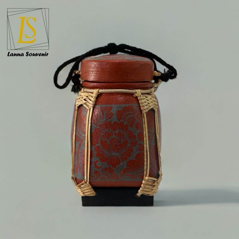 Lanna Bamboo Rice Box – Handmade Thai Kratip Khao Storage Jar | Natural Decor &amp; Gift in 12x21cm Size - Thai Blessing Co