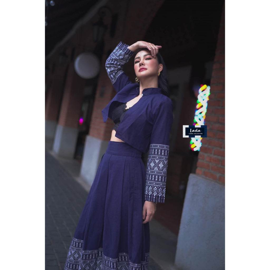 New Arrival: Mandarin Collar Wrap Top &amp; Pleated Skirt Set | Cotton Fabric with Khor Pattern for Modest Fashion Lovers One-Sake.com Length 40 Waist 30 Length 36 Waist 26 Length 36 Waist 28 Length 36 Waist 26-Length 36 Waist 28-Length 40 Waist 30-Length 40 Waist 32-