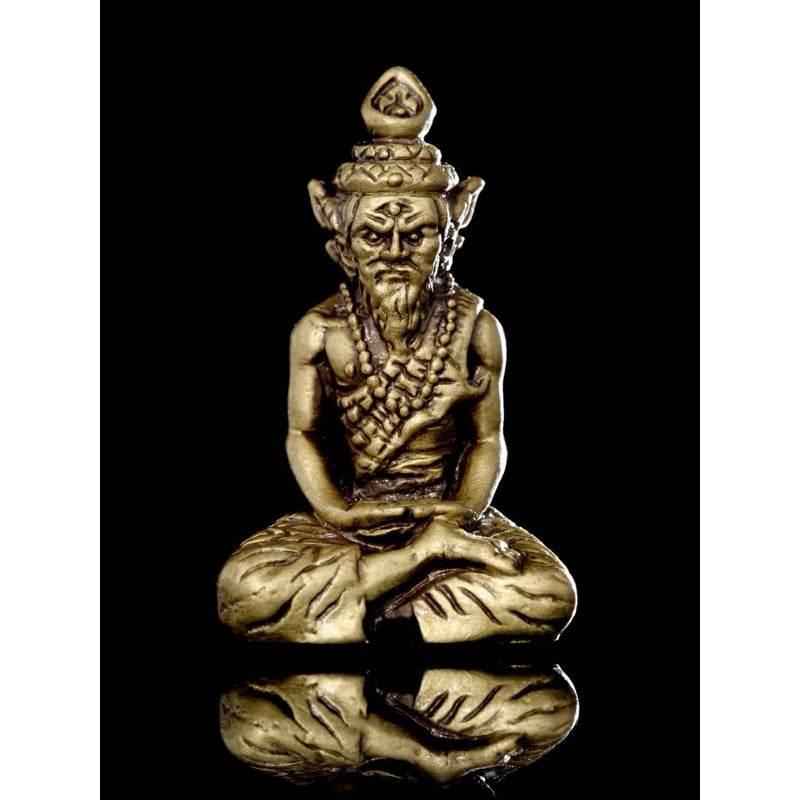 Ruesi Ta Fai Amulet - Golden Satin Bell Metal with Gem & Takrut | Thai Monk Empowered Charm