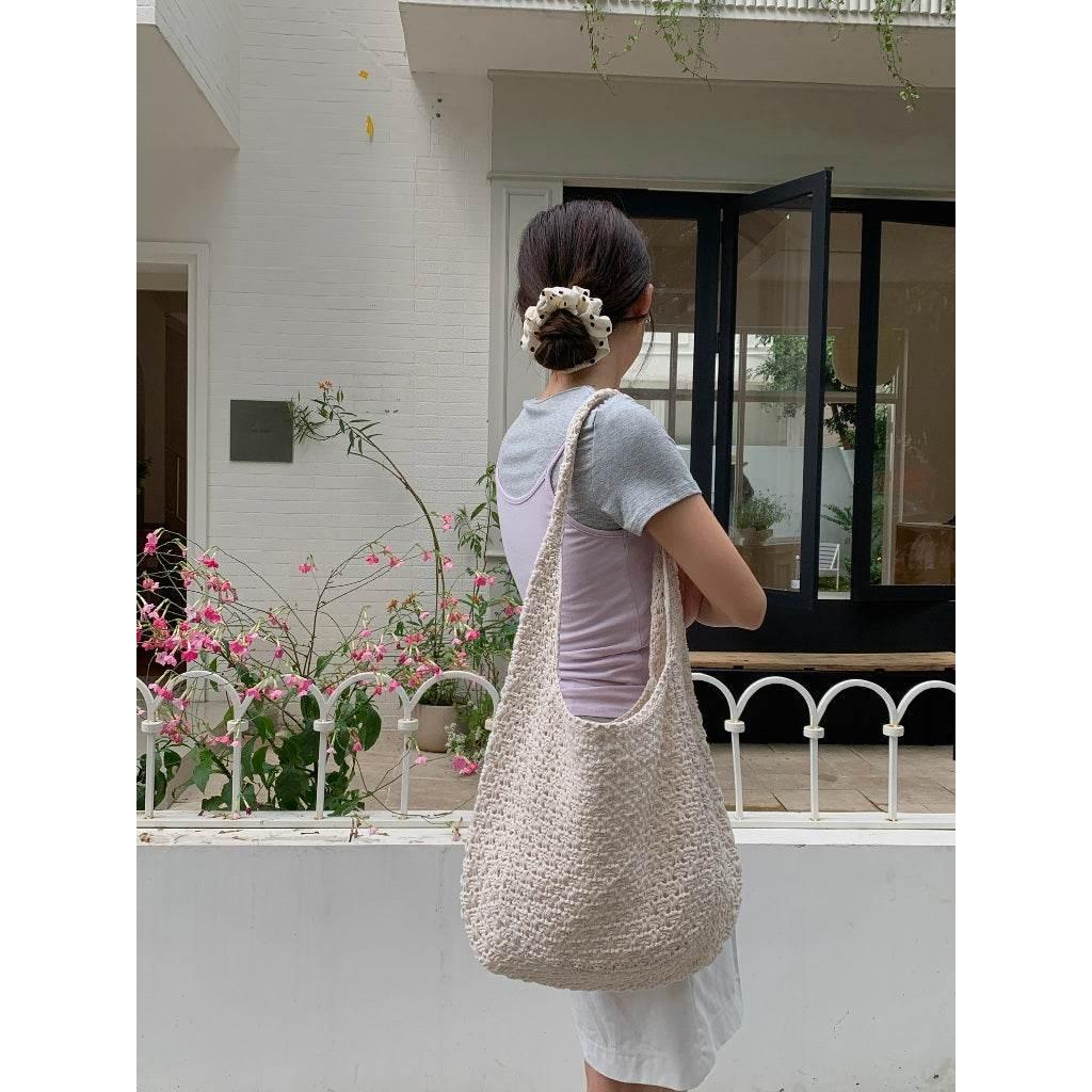 New Korean Handwoven Crossbody Bag - Adjustable Cotton Rope Shoulder Bag for Women, 23x29cm