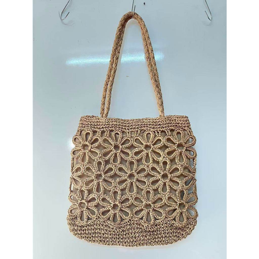 Handwoven Floral Mini Tote Bag for Women – Cotton Rope &amp; Natural Material | 30cm Shoulder Bag with Style &amp; Craftsmanship One-Sake.com khaki white off khaki-white off-