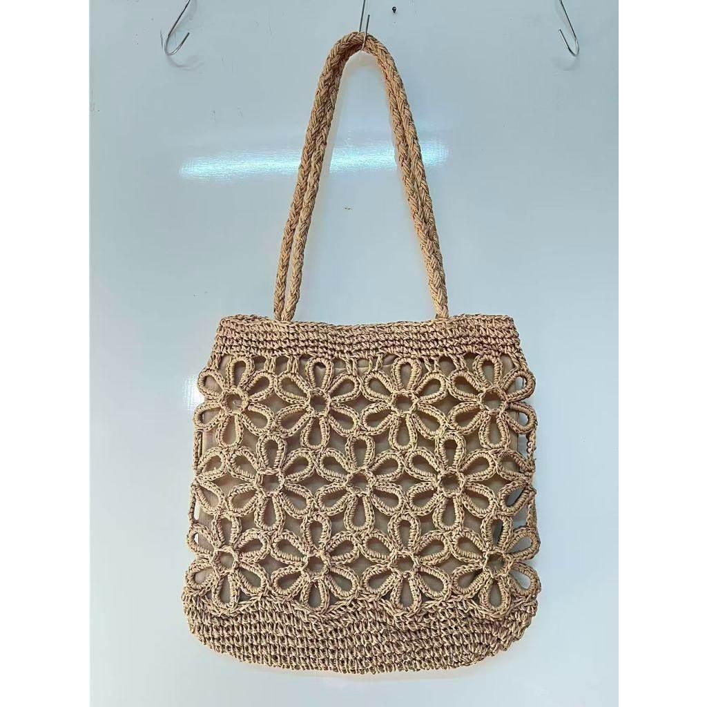 Handwoven Floral Mini Tote Bag for Women - Stylish Cotton Rope Shoulder Bag with Natural Materials | 30cm Craftsmanship Design