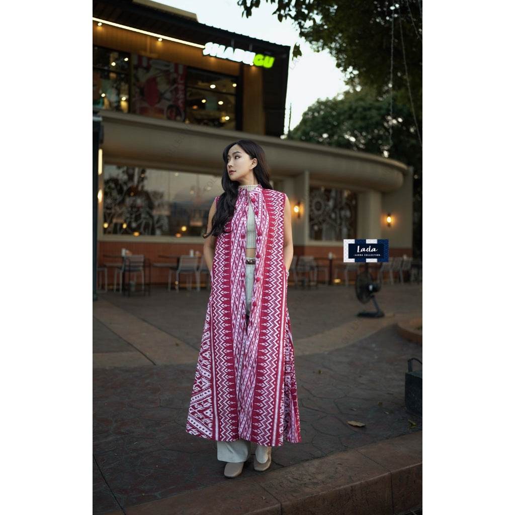 New Lisa Print Long Cotton Wrap Coat – 3 Colors | Hand Wash Only – S–XL Sizes for Women One-Sake.com แดง / อก32-36 กรม / อก32-36 กรม / อก38-40 กรม / อก32-36-กรม / อก38-40-แดง / อก32-36-แดง / อก38-40-ชมพู / อก32-36-ชมพู / อก38-40-