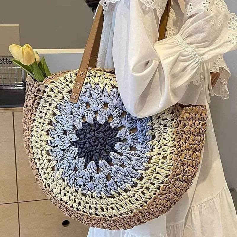 6-Color Large Woven Beach Tote Bag with Adjustable Shoulder Strap - Handmade Cotton Rope Bag 25cm x 42cm