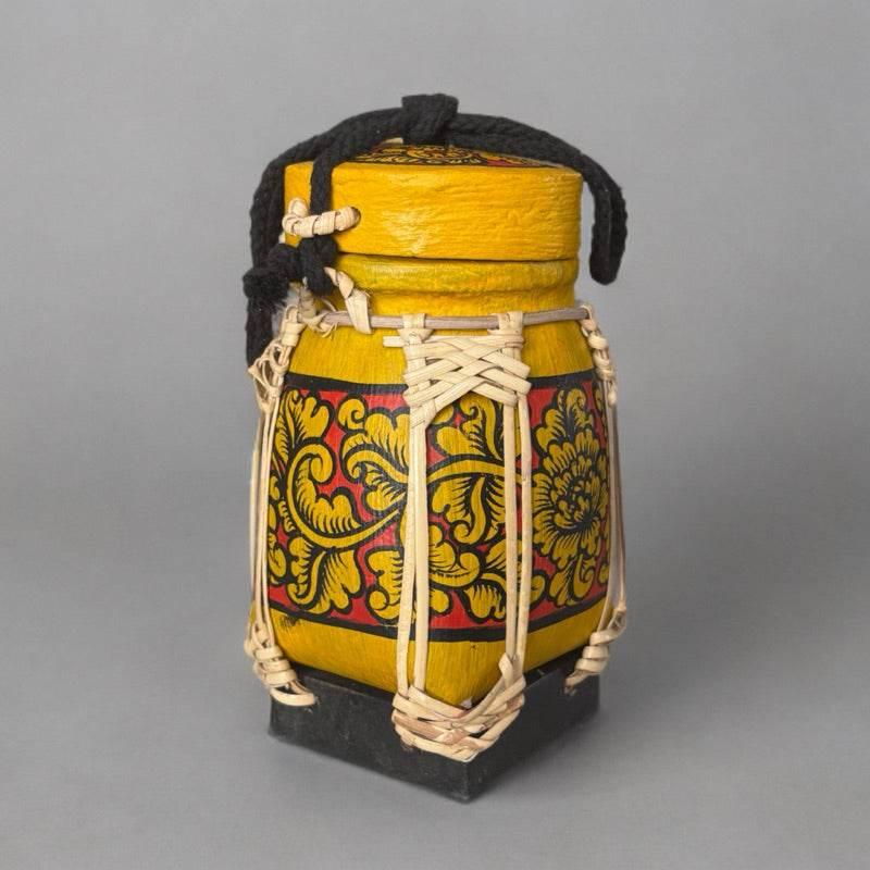 Handmade Thai Rice Basket Vase - Mini Lanna Bamboo Decorative Jar A35