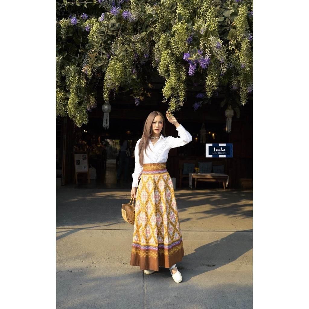 White Shirt Pleated Skirt Set - 8-Piece with Stairway to Heaven Pattern, Cotton Fabric, Available in 3 Colors | Sizes S–XL for Women