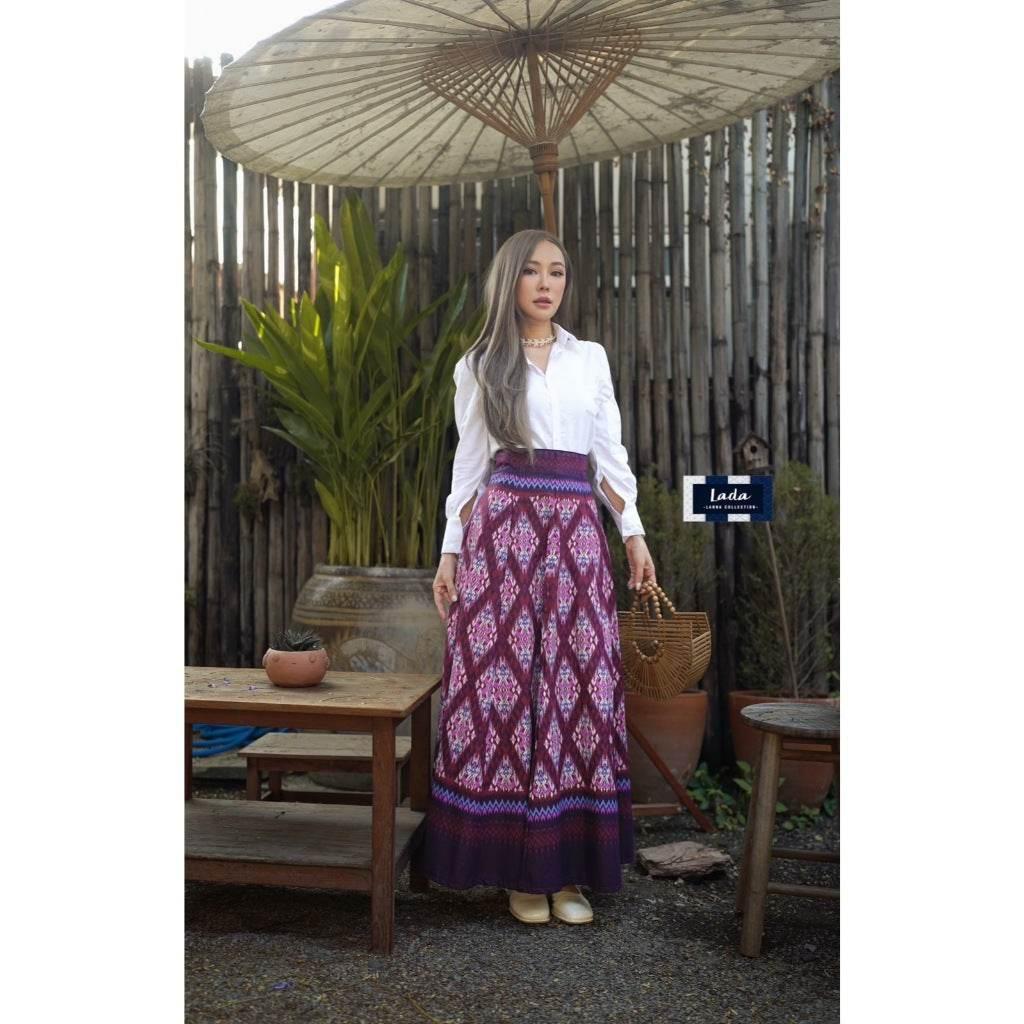 White Shirt Pleated Skirt Set - 8-Piece with Stairway to Heaven Pattern, Cotton Fabric, Available in 3 Colors | Sizes S–XL for Women