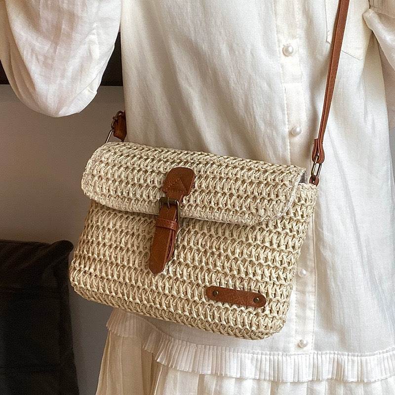 Multi-Way Handwoven Cotton Rope Bag – Shoulder, Crossbody &amp; Handheld Use | 24x18cm Size with Adjustable Strap One-Sake.com khaki white off khaki-white off-