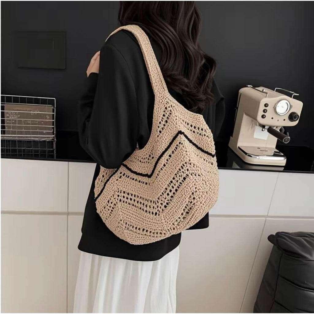 New Korean Style Crochet Tote Bag - Large Handmade Cotton Shoulder Bag 33cm x 28cm with 58cm Strap