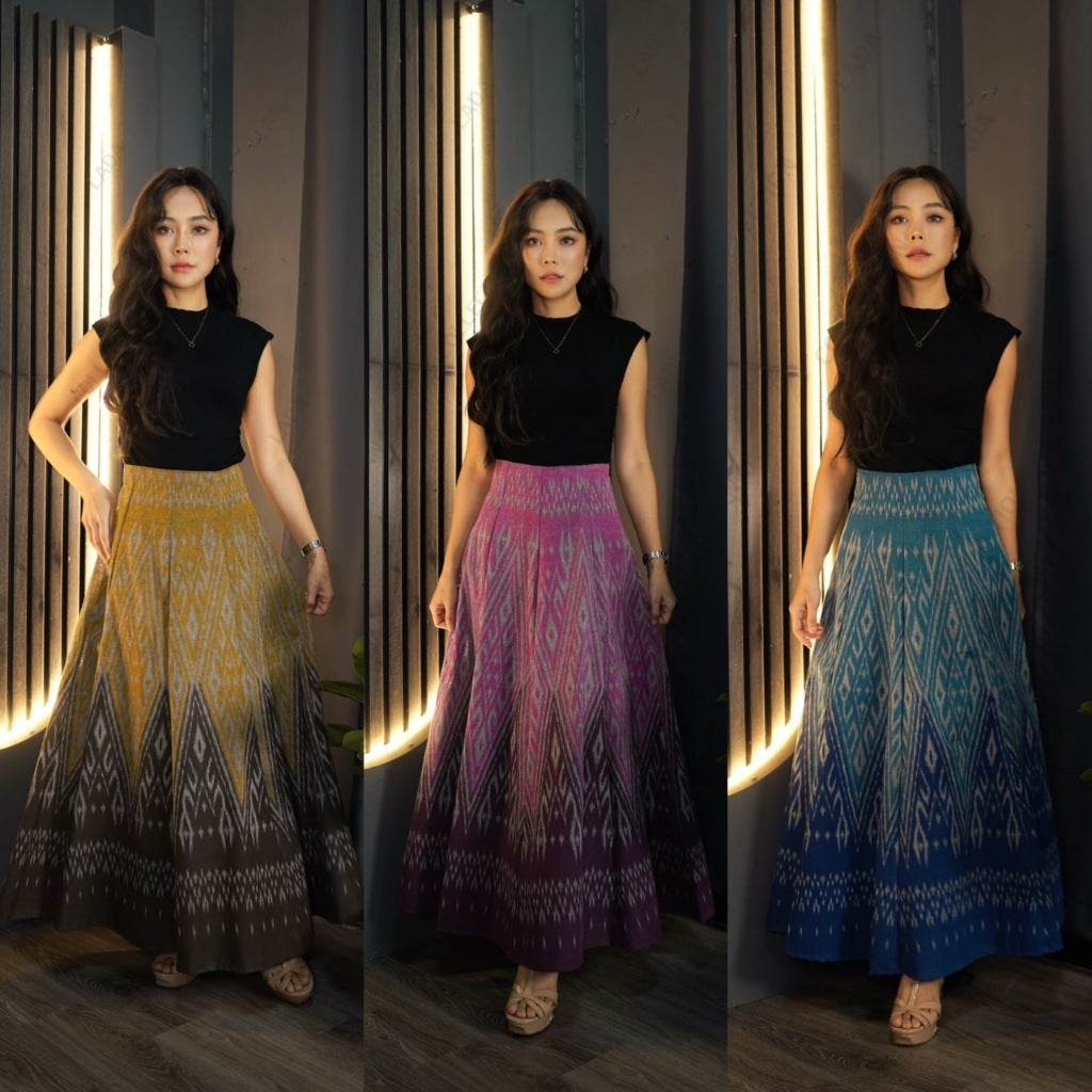 Two-Tone 8-Piece Cotton Pleated Skirt – High-Waisted Printed Outfit | 38” Length in Waist 26–32” for Women One-Sake.com น้ำตาล / L น้ำตาล / S น้ำตาล / M น้ำตาล / S-น้ำตาล / M-น้ำตาล / L-น้ำตาล / XL-ม่วง / S-ม่วง / M-ม่วง / L-ม่วง / XL-น้ำเงิน / S-น้ำเงิน / M-น้ำเงิน / L-น้ำเงิน / XL-