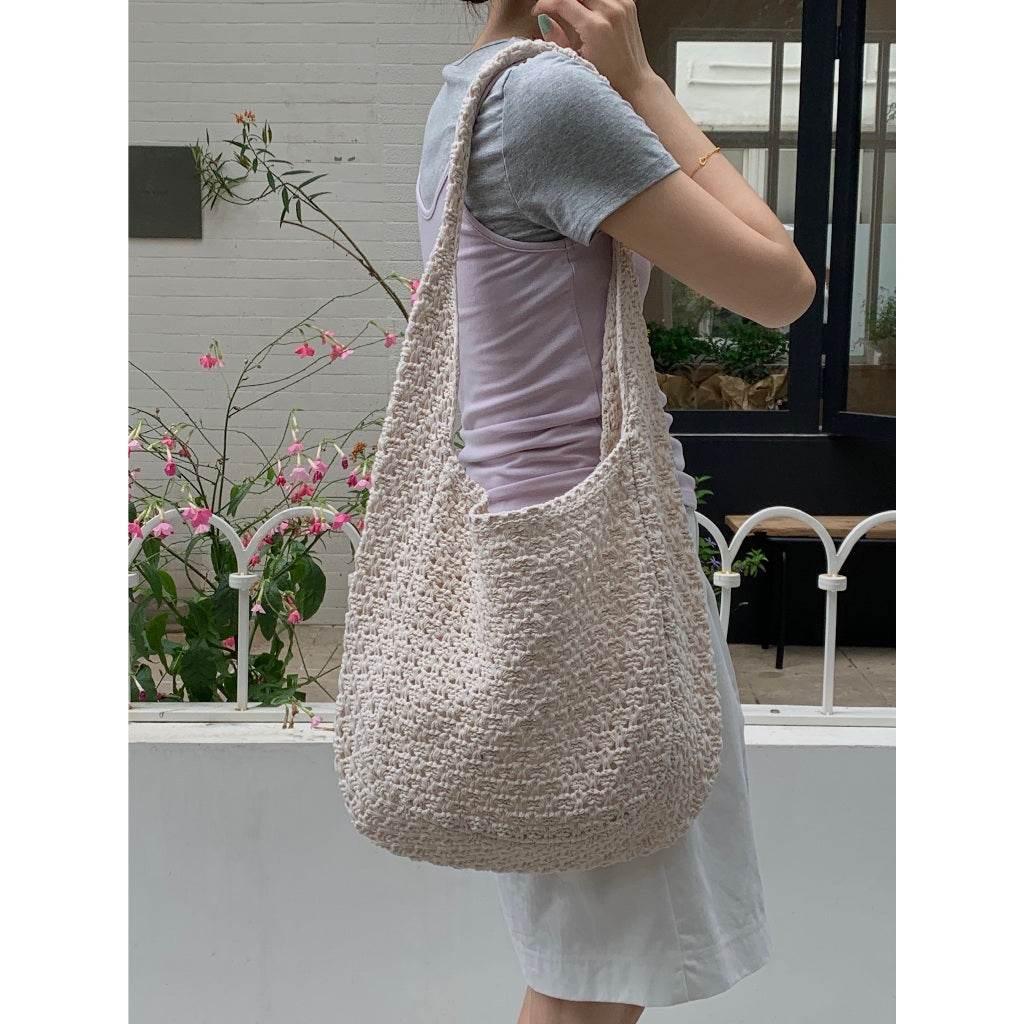 New Korean Handwoven Crossbody Bag - Adjustable Cotton Rope Shoulder Bag for Women, 23x29cm