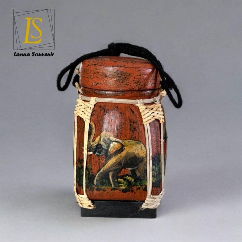 Handmade Thai Bamboo Rice Box - Thai Kratip Khao Storage Jar for Rice and Grains B100 Premium paint