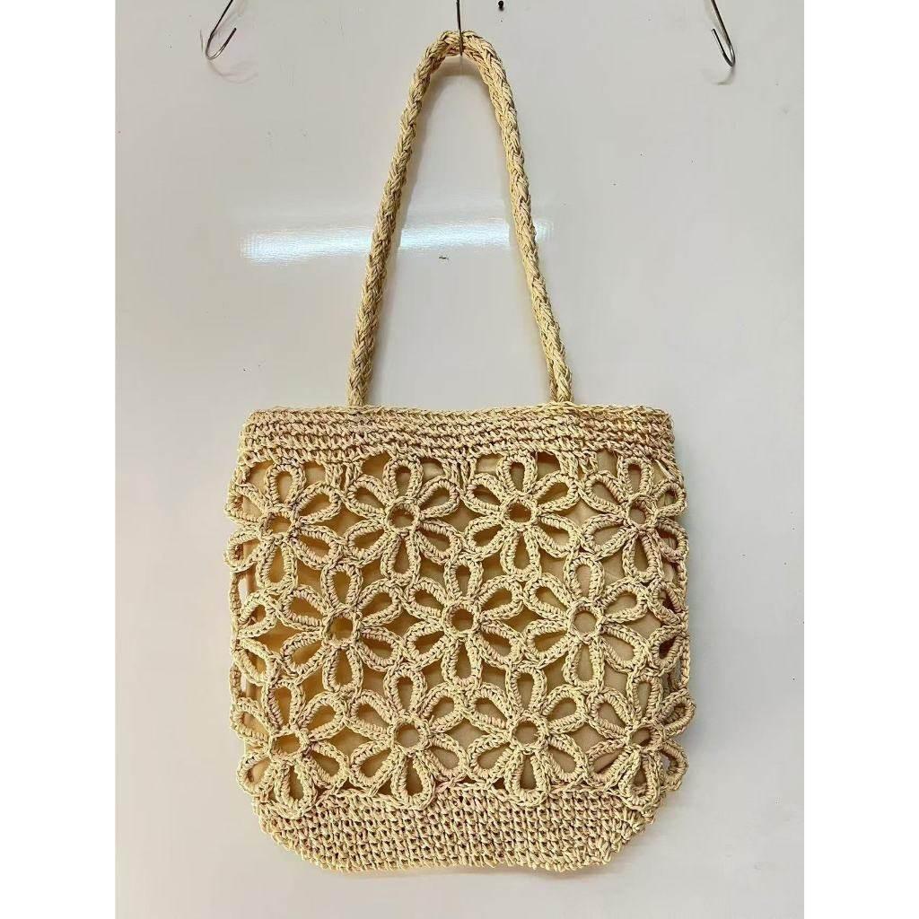 Handwoven Floral Mini Tote Bag for Women - Stylish Cotton Rope Shoulder Bag with Natural Materials | 30cm Craftsmanship Design