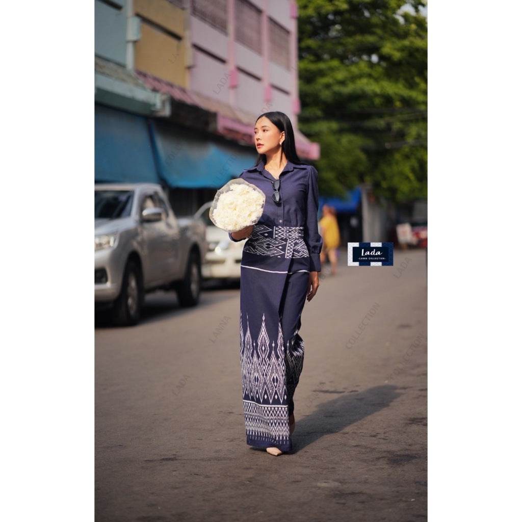 New Lisa Print Cotton Set – Long Sleeve Shirt &amp; Wide-Leg Pants in 3 Colors | S–XL Sizes for Women One-Sake.com กรม / L กรม / S กรม / M กรม / S-กรม / M-กรม / L-กรม / XL-แดง / S-แดง / M-แดง / L-แดง / XL-ม่วง / S-ม่วง / M-ม่วง / L-ม่วง / XL-