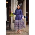 New Arrival Cropped Wrap Blouse and Skirt Set | 6-Piece Khit Print Cotton Outfit in 3 Colors กรม