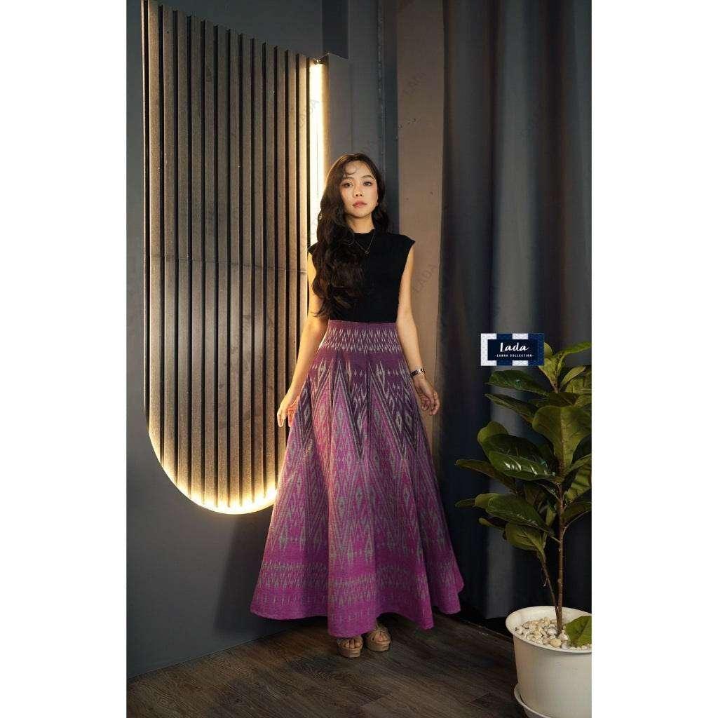 New Two-Tone Cotton Pleated Skirt for Women – High Waist Design with Zipper Back | Sizes S–XL Available ชมพู