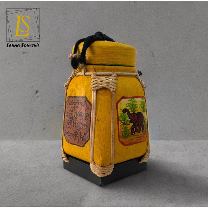 Lanna Bamboo Rice Box – Handmade Thai Kratip Khao Storage Jar | Natural Decor &amp; Gift in 12x21cm Size - Thai Blessing Co